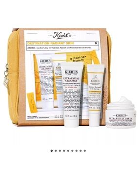 Kiehl's Destination Radiant Skin Travel Trio with Yellow Pouch NIB